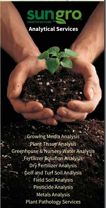 Sun Gro Analytical Services List with hands holding plant in soil