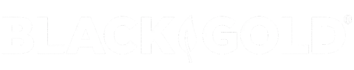 WHITE BLACKGOLD logo text on transparent background used for potting soil and gardening product branding