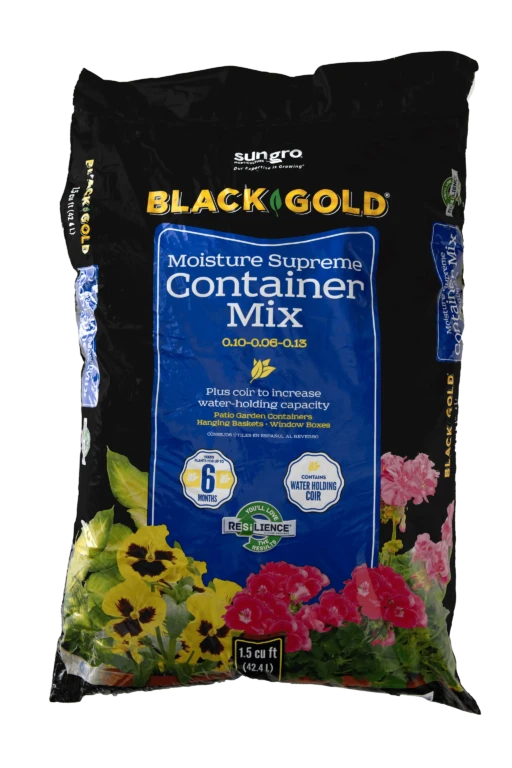 Black Gold Moisture Supreme Container Mix 1.5 cu ft bag with water‑holding coir for patio and hanging baskets
