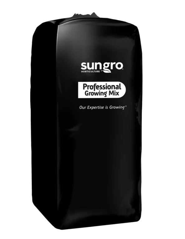 Black SunGro Professional Growing Mix bag with white logo and slogan in studio product photo