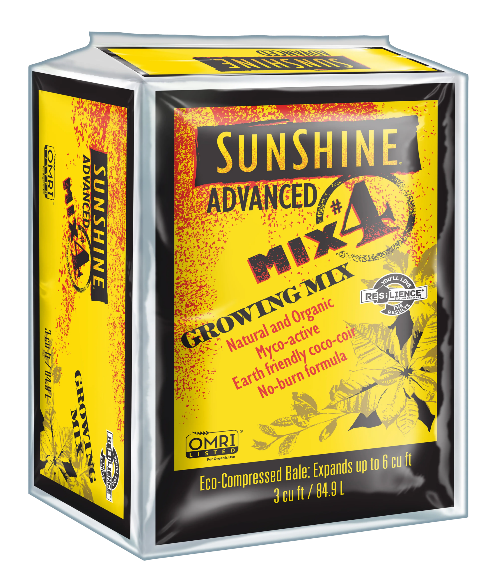 Yellow Sunshine Advanced Mix #4 bag, OMRI-listed indoor container growing mix with RESiLIENCE for houseplants and vegetables