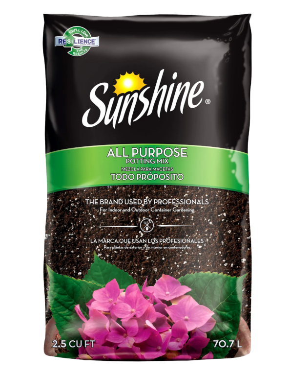 Sunshine All Purpose Potting Mix 2.5 cu ft bag with RESiLIENCE, peat moss and perlite for containers and houseplants