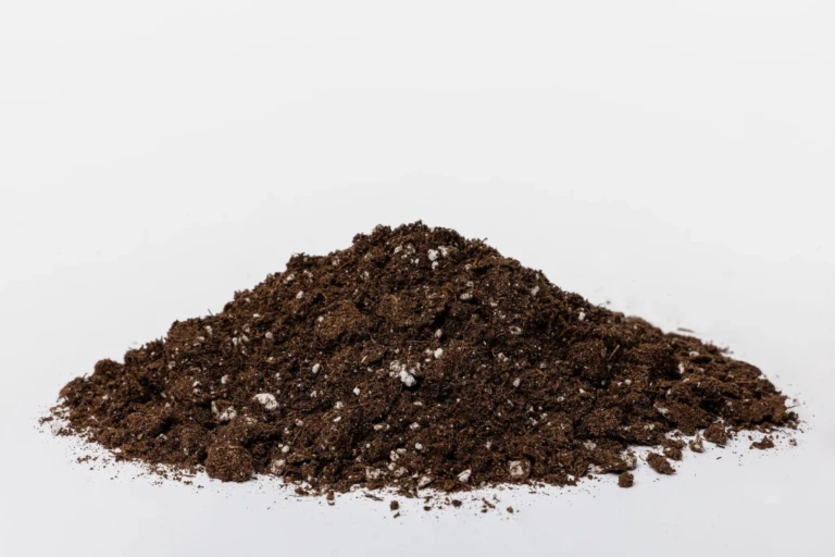 Pile of Sunshine Mix 4 potting soil with mycorrhizae and perlite on white background for container gardening