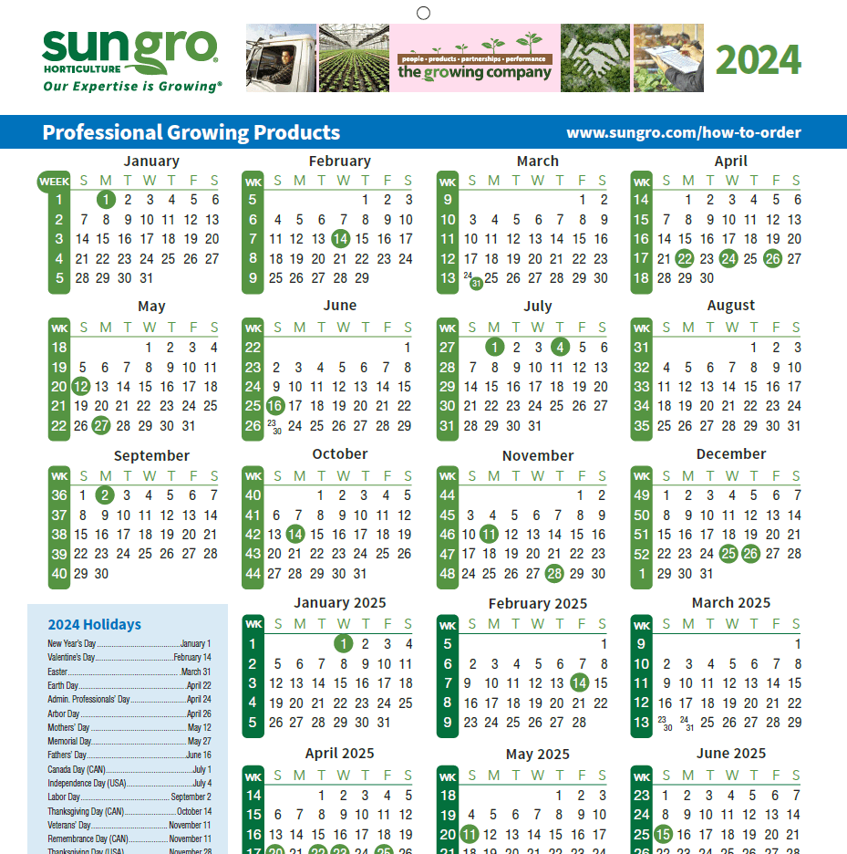 Download the 2024 Sungro Grower Calendar
