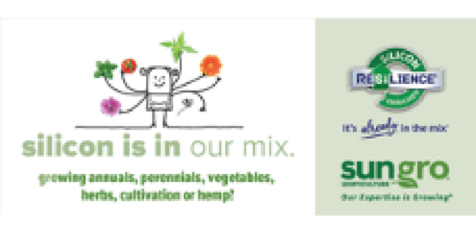 Image with Sun Gro logo and text that says silicon is in our mix